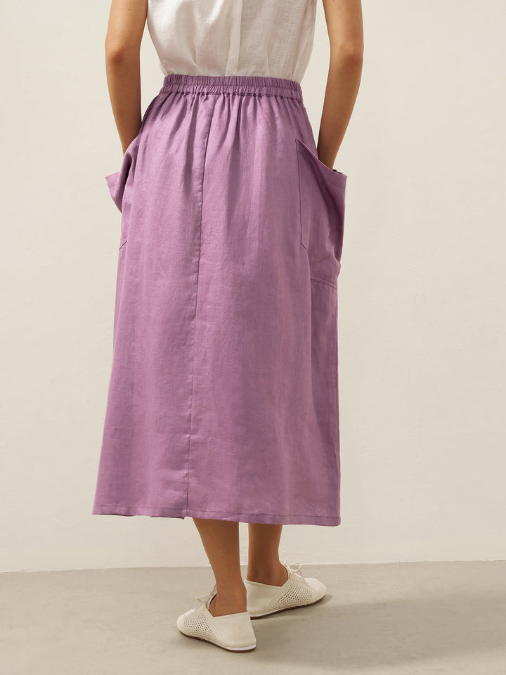 Linen Checked Elastic Waist Skirt ONYX