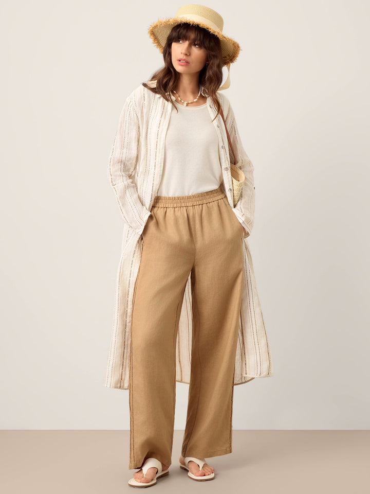 100% Linen Hemstitch Wide Leg Trousers LEONTINE