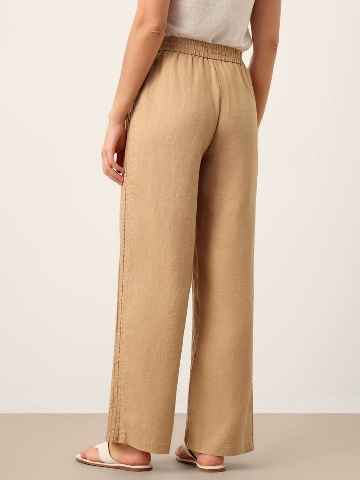 100% Linen Hemstitch Wide Leg Trousers LEONTINE