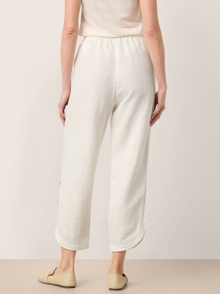 100% Linen Double Pleat Button Hem Pull-On Pants LINDSEY