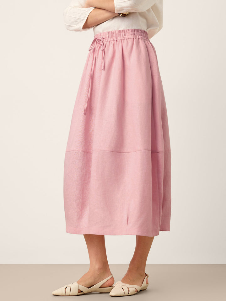 100% Linen Drawstring Lantern Maxi Skirt with Pockets ROXANNE