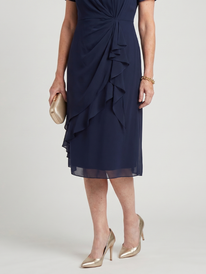 EIRA| Short Sleeve Layered Hem Midi Dress