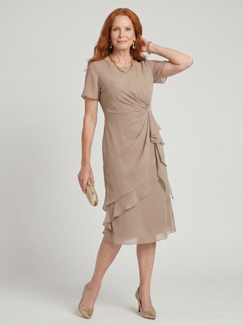 EIRA| Short Sleeve Layered Hem Midi Dress