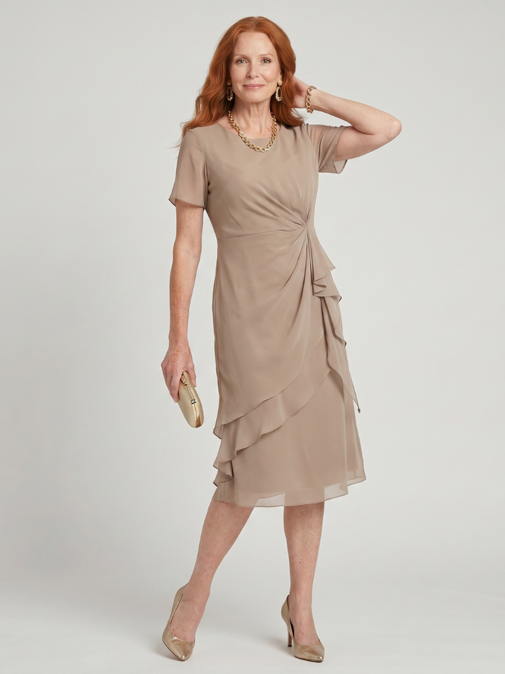 EIRA| Short Sleeve Layered Hem Midi Dress