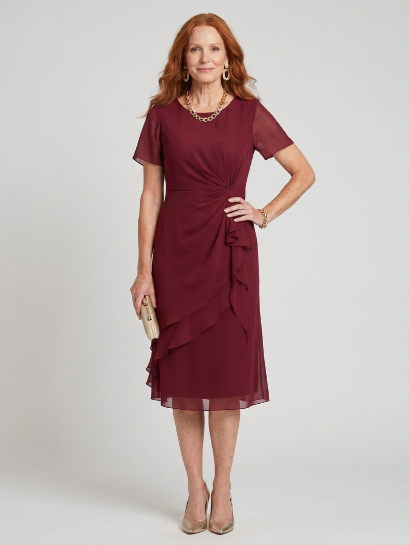 EIRA| Short Sleeve Layered Hem Midi Dress