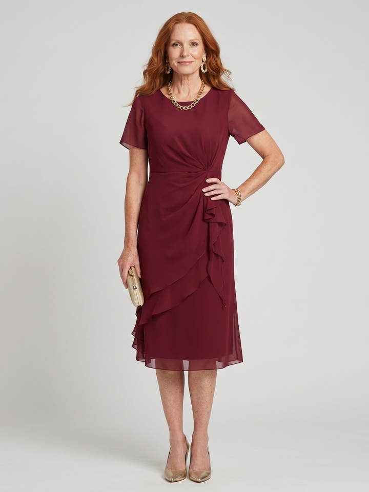 EIRA| Short Sleeve Layered Hem Midi Dress