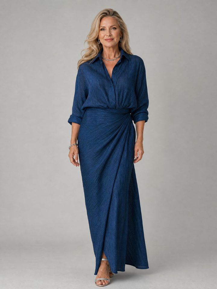 MIRQUE| Long Sleeve Wrap Front Maxi Dress