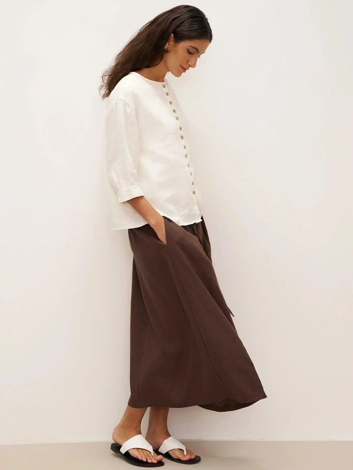100% Linen Tie-Waist Wrapped A-Line Skirt EMILIE—Two-Way Wear