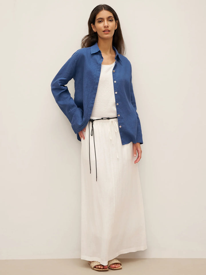 Linen Elastic Waist Drawstring Maxi Skirt NINA
