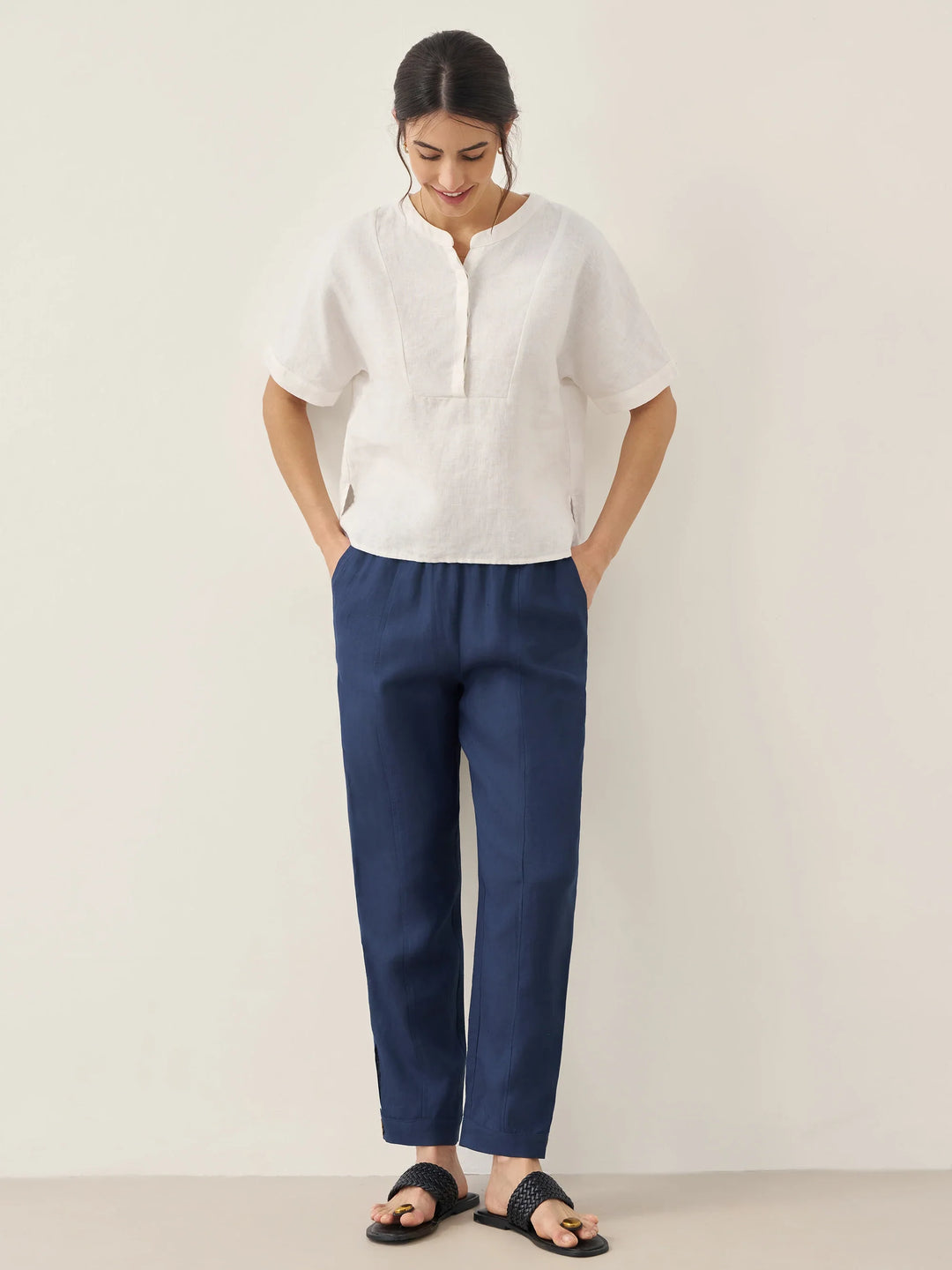 100% Linen Straight-Leg Pants with Elastic Waist PATRICE