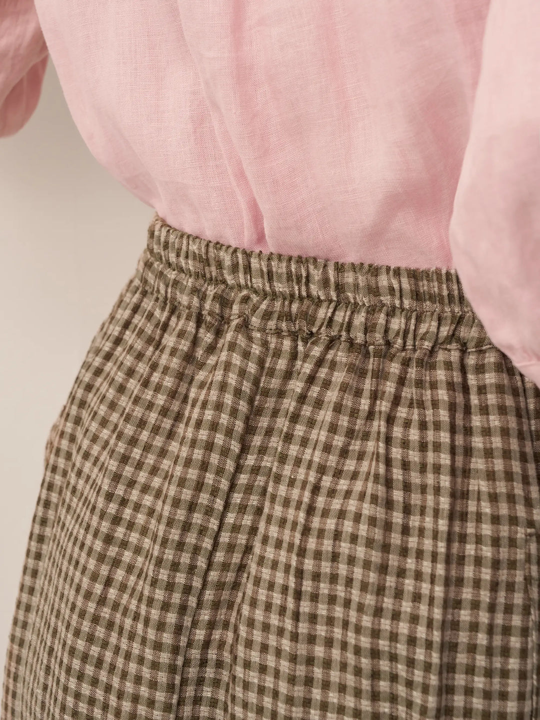 Linen Checked Elastic Waist Skirt ONYX