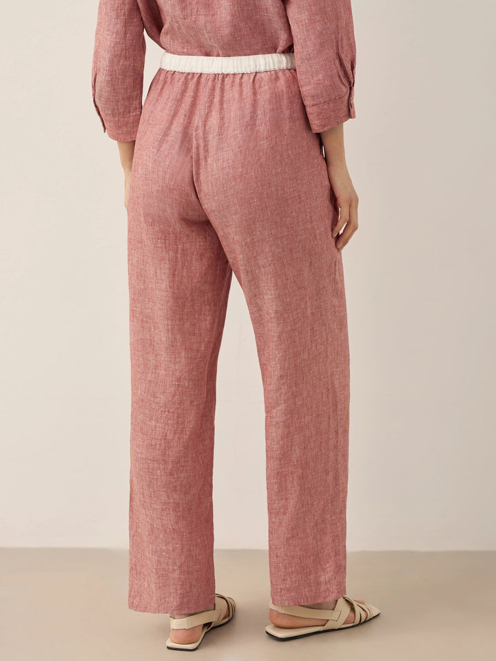 100% Linen Elastic Waist Straight-Leg Trousers JOURDAN
