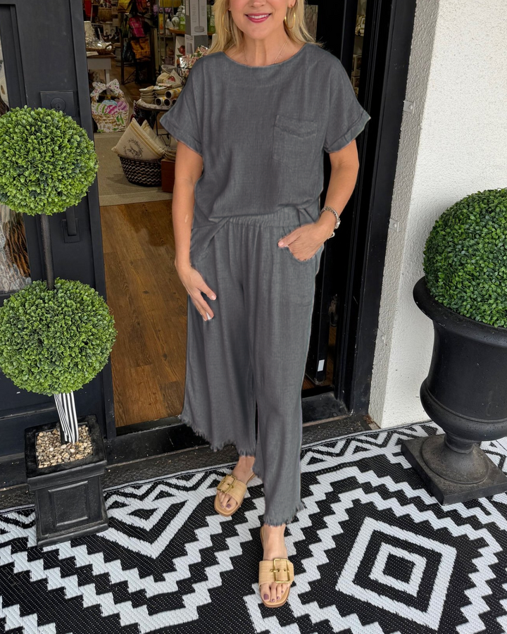 Raw Hem Wide Leg Pant Set