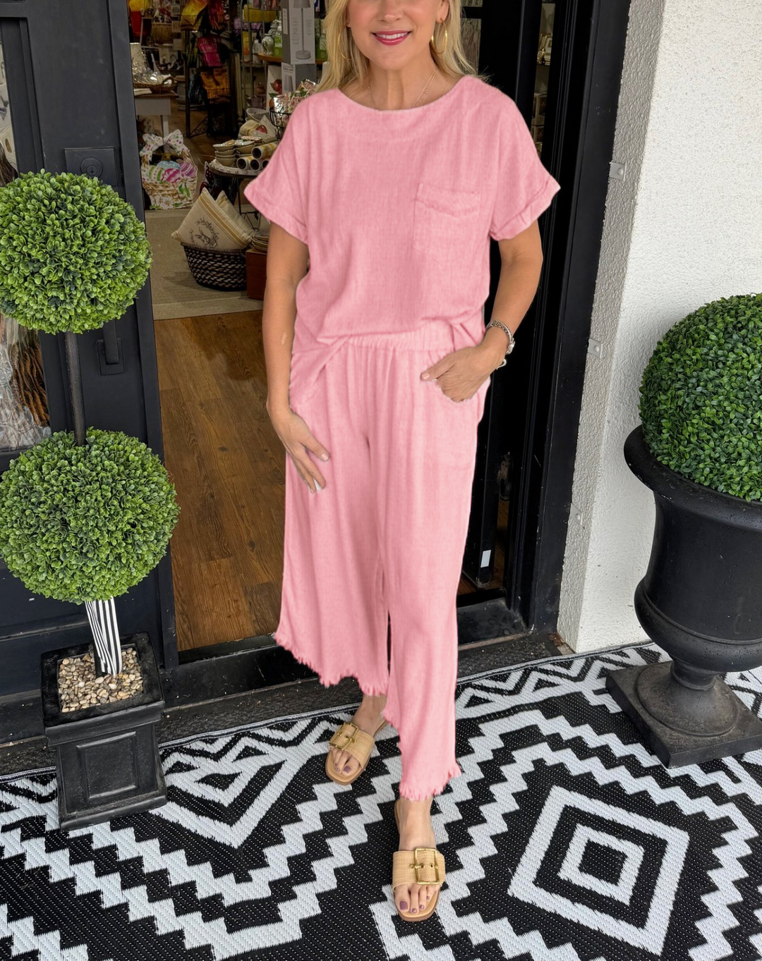 Raw Hem Wide Leg Pant Set