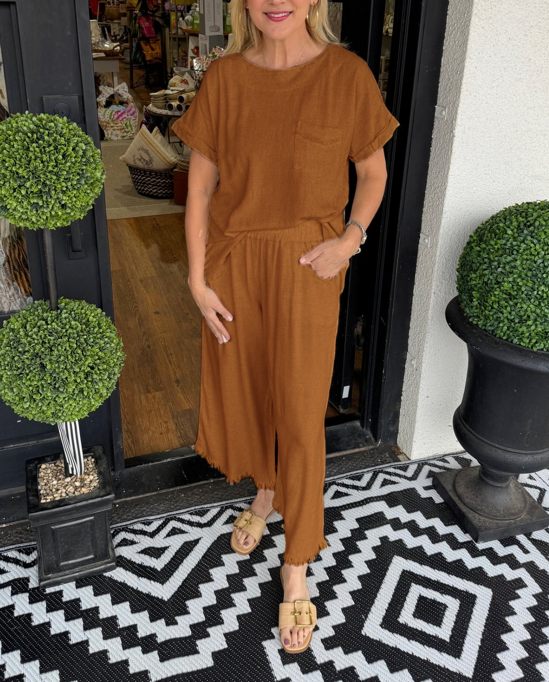 Raw Hem Wide Leg Pant Set