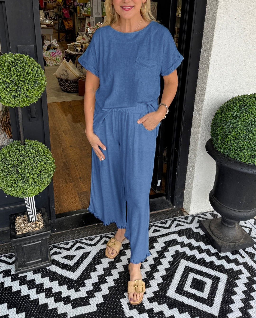 Raw Hem Wide Leg Pant Set