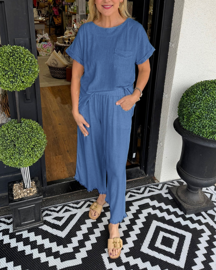 Raw Hem Wide Leg Pant Set