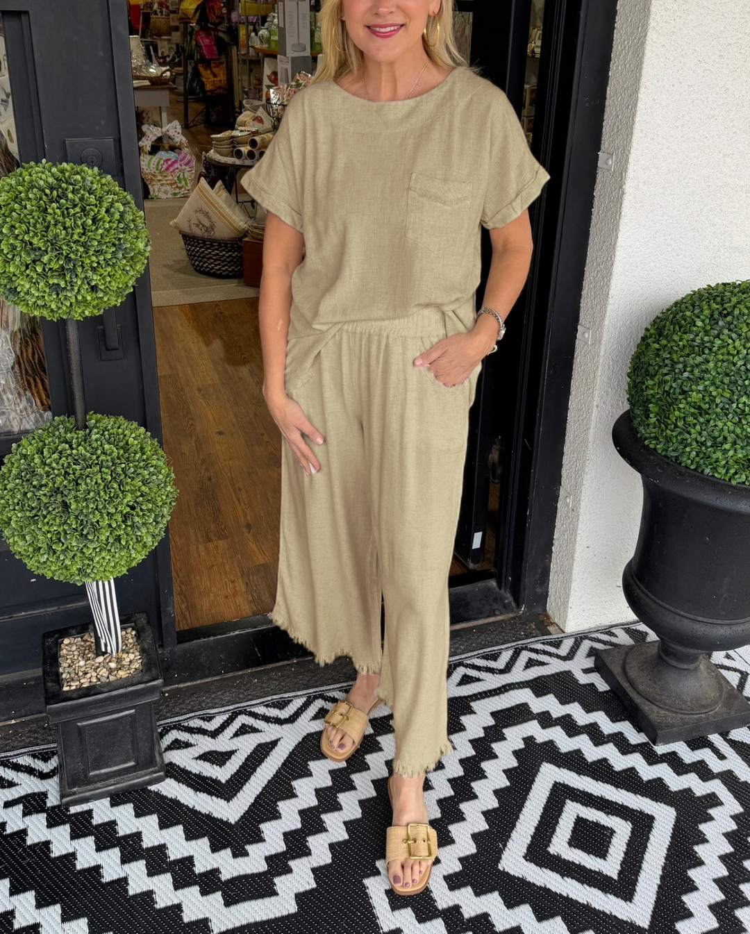 Raw Hem Wide Leg Pant Set