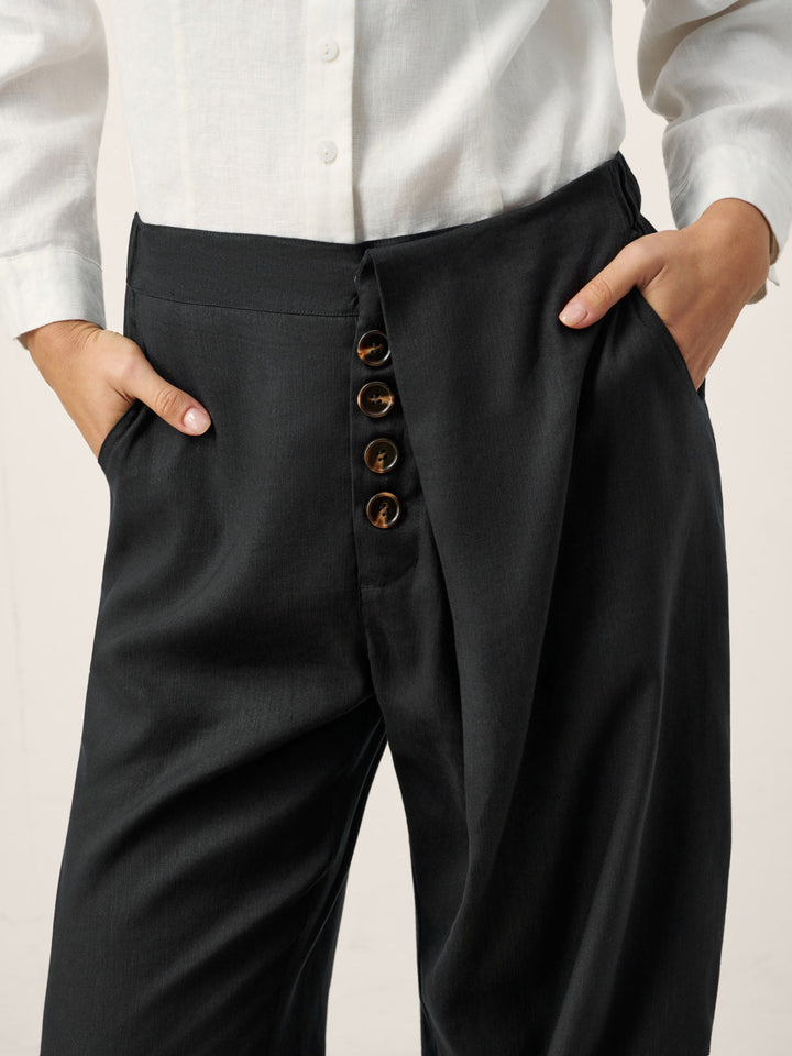 Linen-Lyocell Asymmetric Placket Straight Pants SAFFRON