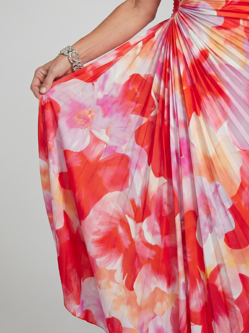 TAYA | One Shoulder Pleated Bodice Midi Dress