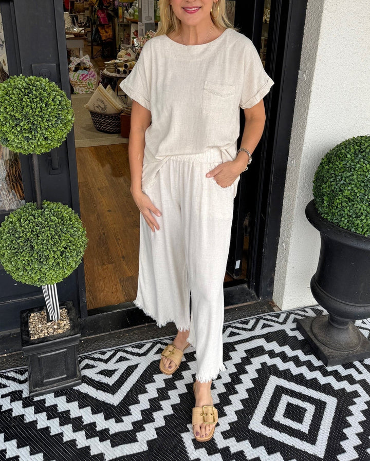 Raw Hem Wide Leg Pant Set