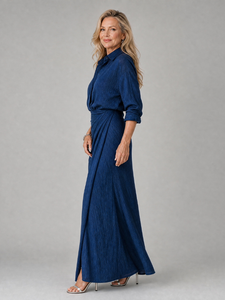 MIRQUE| Long Sleeve Wrap Front Maxi Dress