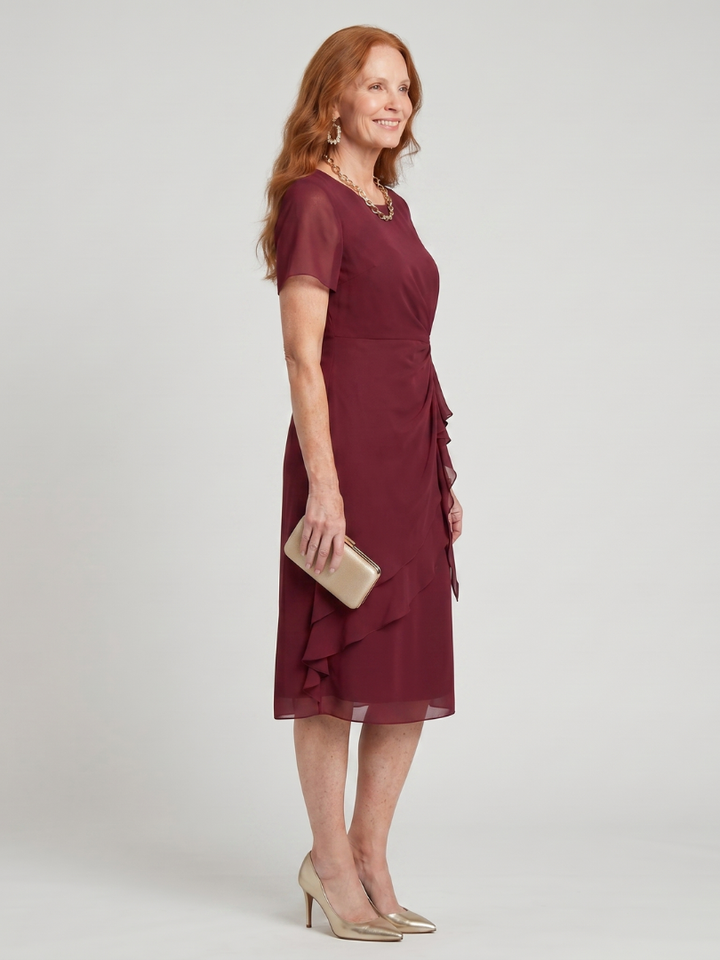 EIRA| Short Sleeve Layered Hem Midi Dress