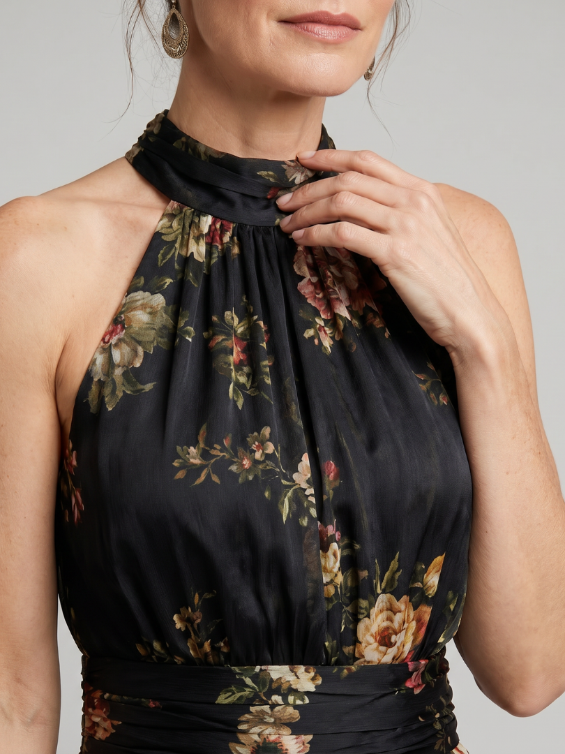 SIOR| Floral Halter Neck Midi Dress