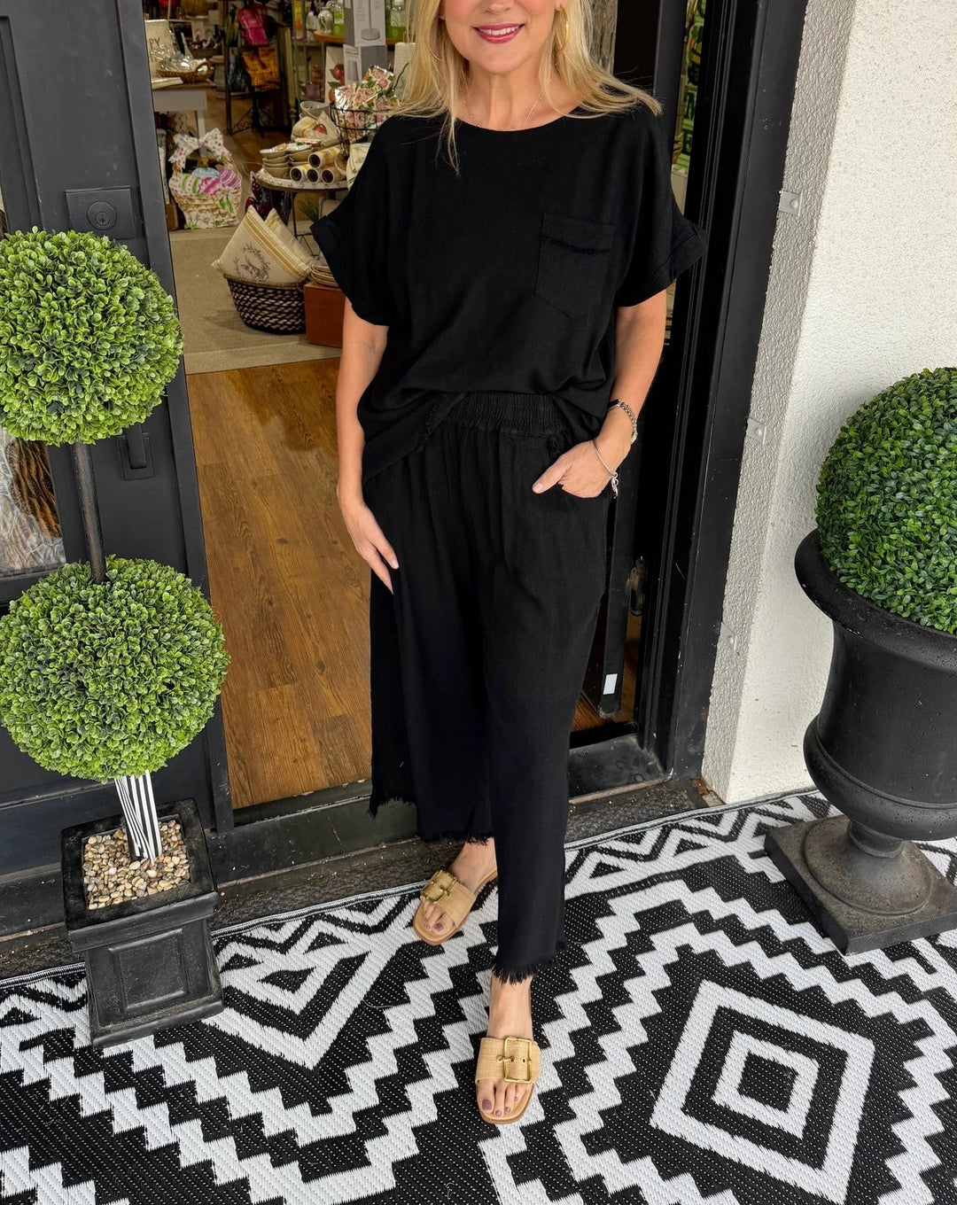 Raw Hem Wide Leg Pant Set