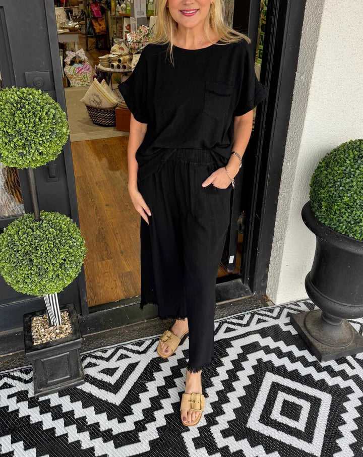 Raw Hem Wide Leg Pant Set