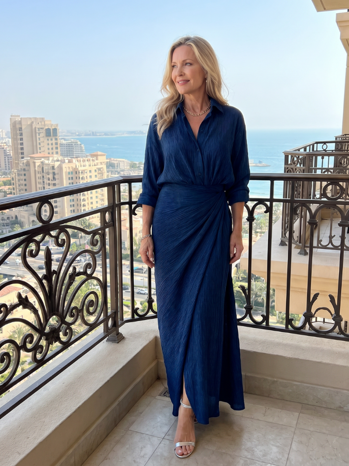 MIRQUE| Long Sleeve Wrap Front Maxi Dress