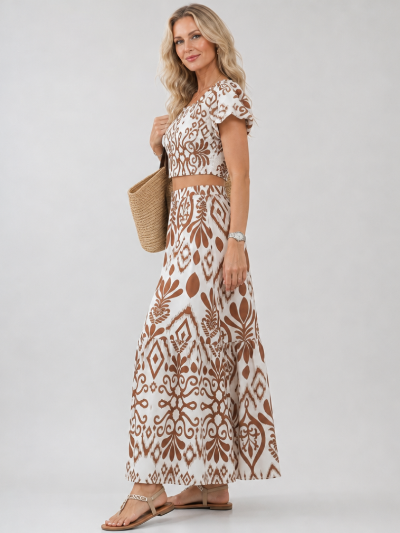 NUMAN | Short Flutter Sleeve Flared Skirt Midi Dress