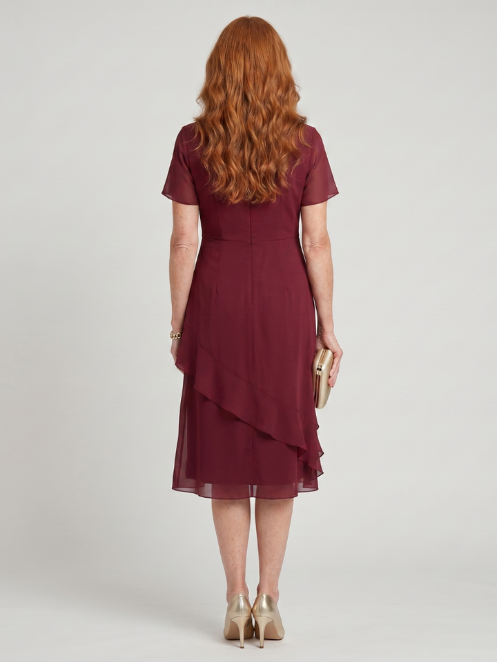EIRA| Short Sleeve Layered Hem Midi Dress