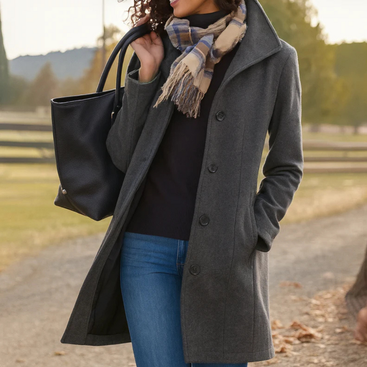Helga | Women’s Classic Winter Coat with Front Button Closure
