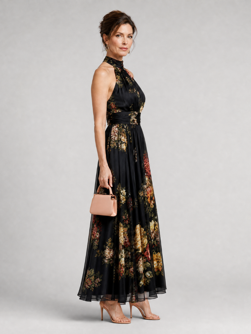 SIOR| Floral Halter Neck Midi Dress