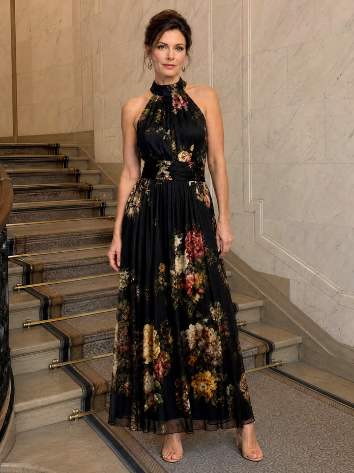 SIOR| Floral Halter Neck Midi Dress