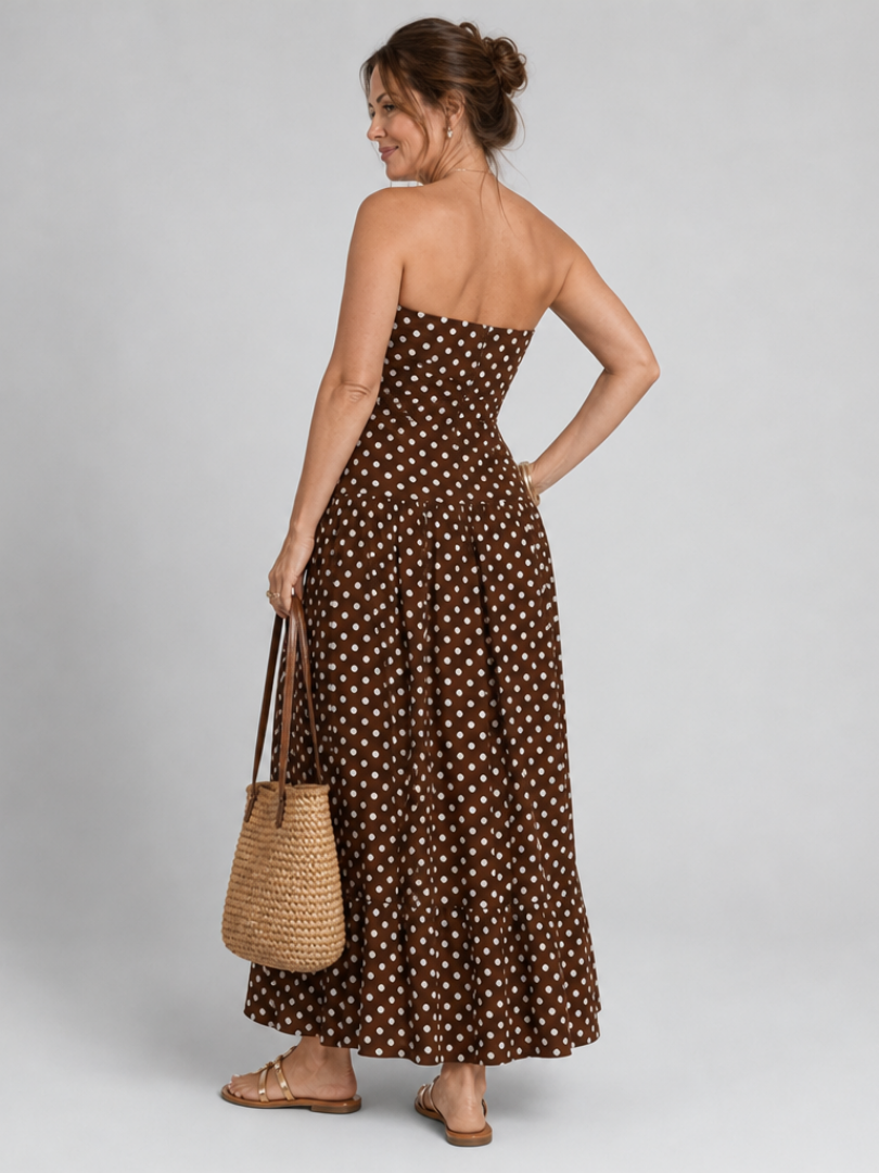 SORIEN | Strapless Polka Dot Pattern Midi Dress