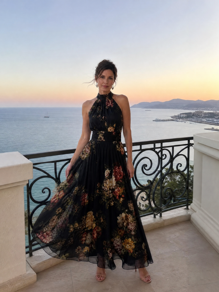 SIOR| Floral Halter Neck Midi Dress