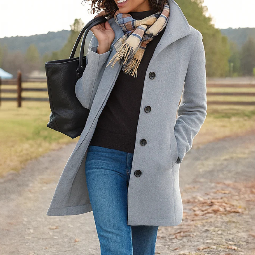 Helga | Women’s Classic Winter Coat with Front Button Closure