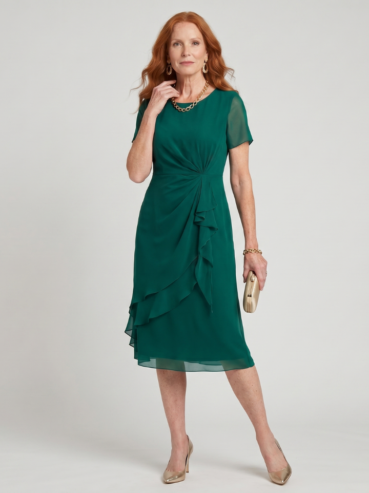 EIRA| Short Sleeve Layered Hem Midi Dress