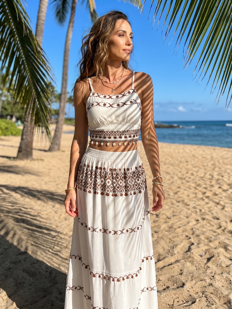 SILON | Spaghetti Strap Embroidered Detail Midi Dress