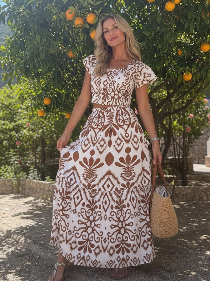 NUMAN | Short Flutter Sleeve Flared Skirt Midi Dress