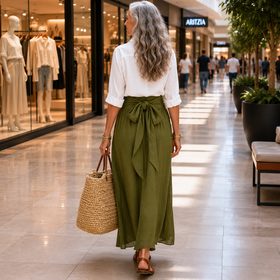 RIVER | Two-Piece Set: Black Top and Olive Green Midi Skirt