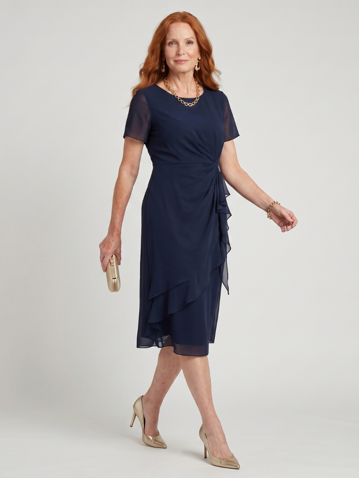 EIRA| Short Sleeve Layered Hem Midi Dress