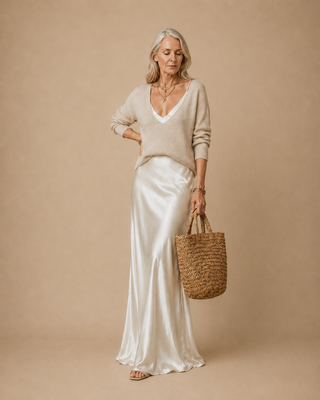 ELENA™ | Midi Satin Dress And Sweater