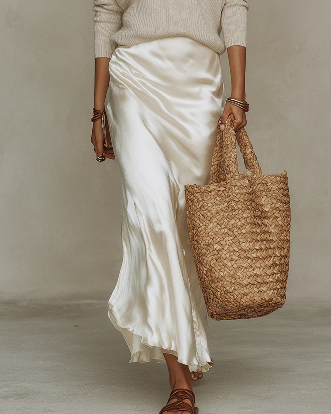 ELENA™ | Midi Satin Dress And Sweater
