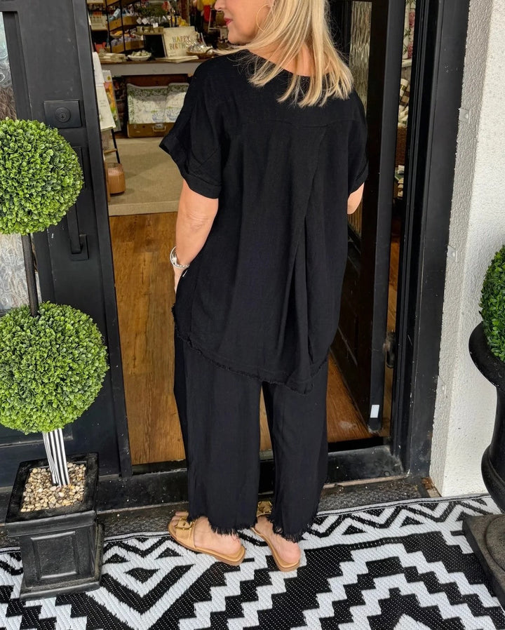 Raw Hem Wide Leg Pant Set