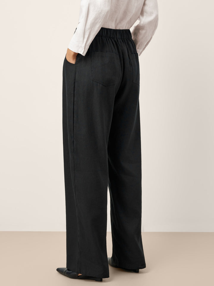 Linen-Lyocell Asymmetric Placket Straight Pants SAFFRON