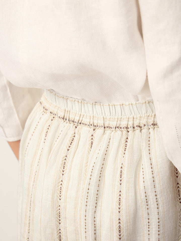 Linen Striped Contrast Trim A-Line Bohemian Skirt with Lining ISMERIE