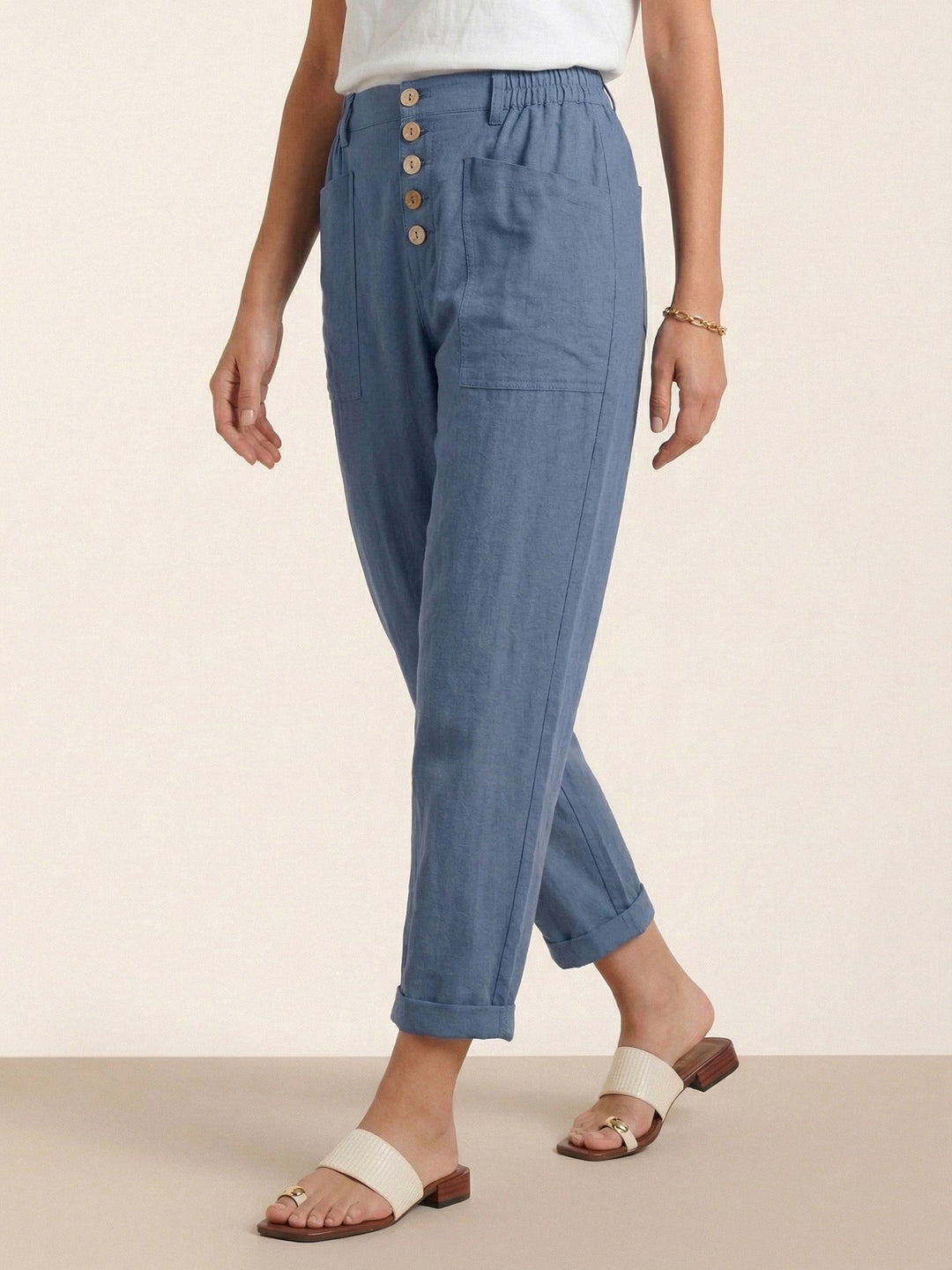 Linen Simple Button Fly Trousers HEIDI